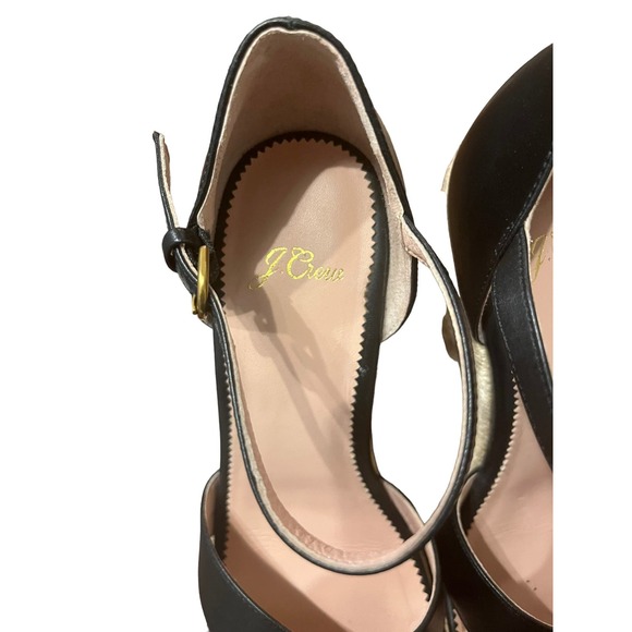 J. Crew Black Leather Open Toe Wedge Espadrilles 9 - Picture 6 of 9